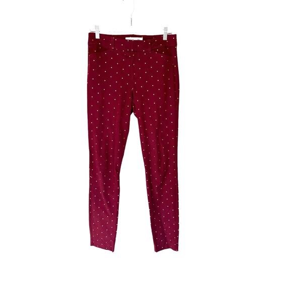Old Navy Burgundy Rose Gold Polka Dot Mid-Rise Pixie Ankle Pants Size 4 Tall - Picture 2 of 14